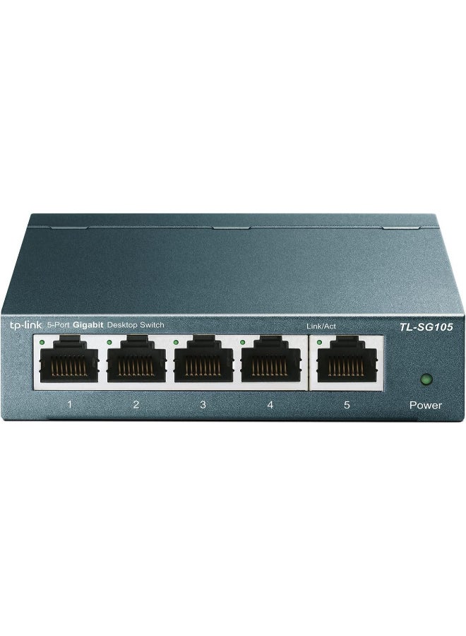 Tenda TL-SG105 With 5 Port Gigabit Unmanaged Ethernet Network Switch, Ethernet Splitter, Plug And Play, Fanless Metal Design, Shielded Ports, Traffic Optimization, Limited Lifetime Protection Black - Image 1