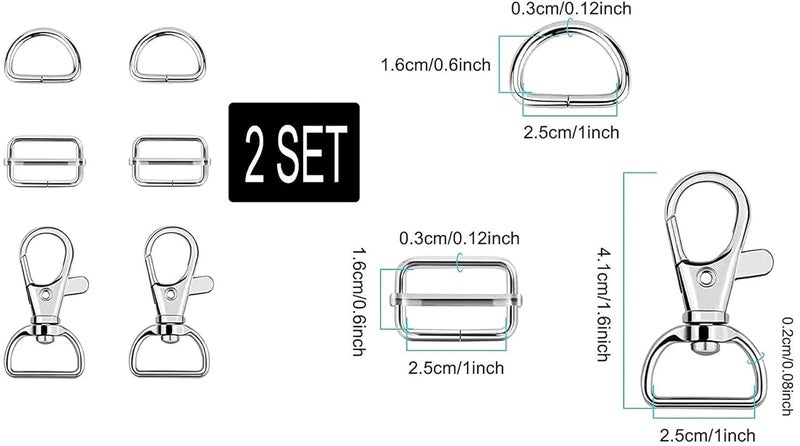 DIY Crafts DIY DIYC13449 Crafts Metal Keychain Bulk Swivel Snap Hooks D Ring and Slide Buckle Triglide for Handbag Dno 2 10 Sets Metallic Silver - Image 3