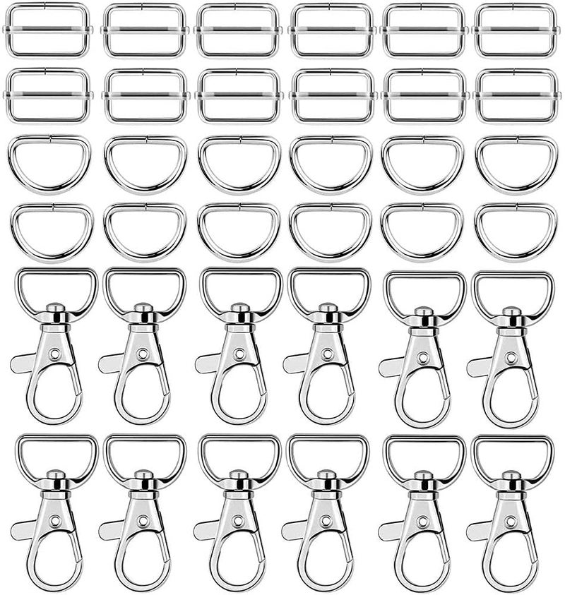 DIY Crafts DIY DIYC13449 Crafts Metal Keychain Bulk Swivel Snap Hooks D Ring and Slide Buckle Triglide for Handbag Dno 2 10 Sets Metallic Silver - Image 1