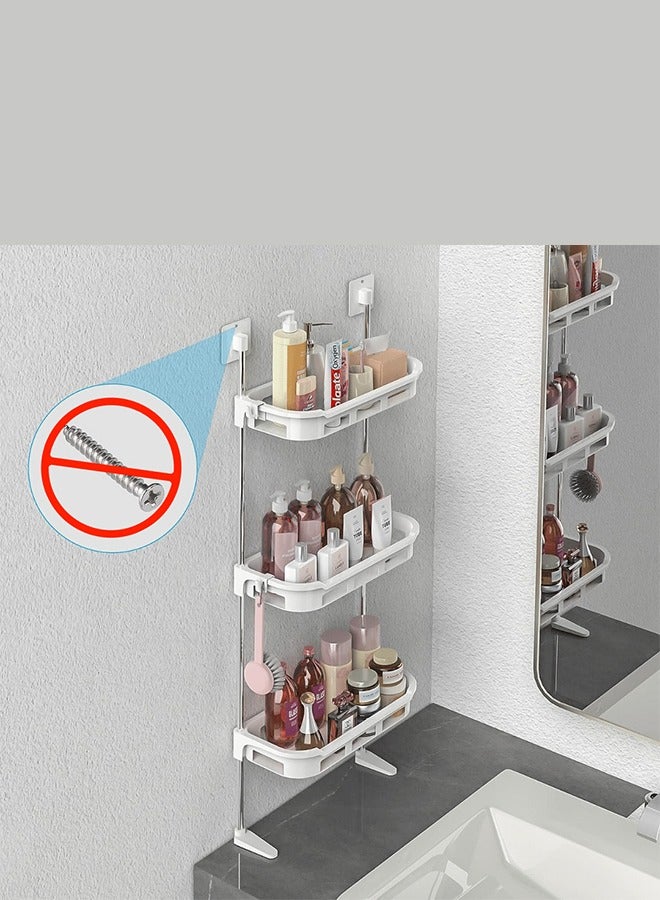 RACK STORE 3-Tier Toilet Tank Top Caddy White Plastic Short Metal Wall Mount Bathroom Organizer Stainless Steel Pipe Tension Rod Shelf Bathroom And Kitchen Sink Top Storage Rack With Supporting Feet - Image 2