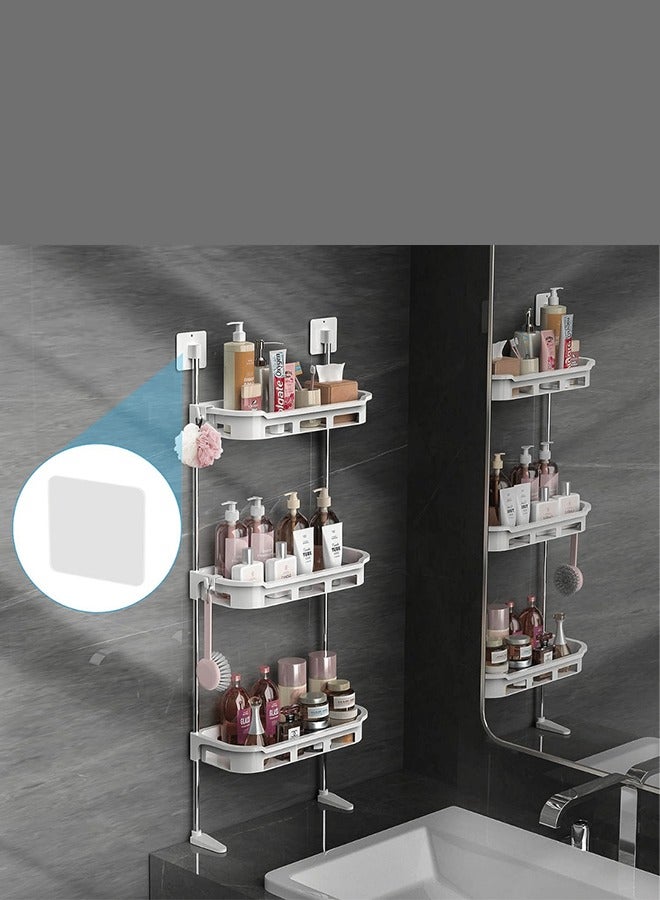 RACK STORE 3-Tier Toilet Tank Top Caddy White Plastic Short Metal Wall Mount Bathroom Organizer Stainless Steel Pipe Tension Rod Shelf Bathroom And Kitchen Sink Top Storage Rack With Supporting Feet - Image 3
