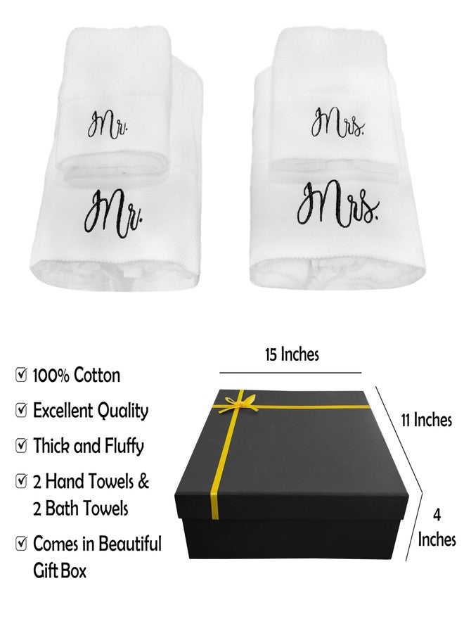 RUBBER BOND Mr and Mrs Towels Set with Gift Box - 4 Pack Bath and Hand Towels - Cotton Towels Set - Wedding, Honeymoon Gifts for The Couples - White Bathroom Towel Set with Black Embroidery - Image 2