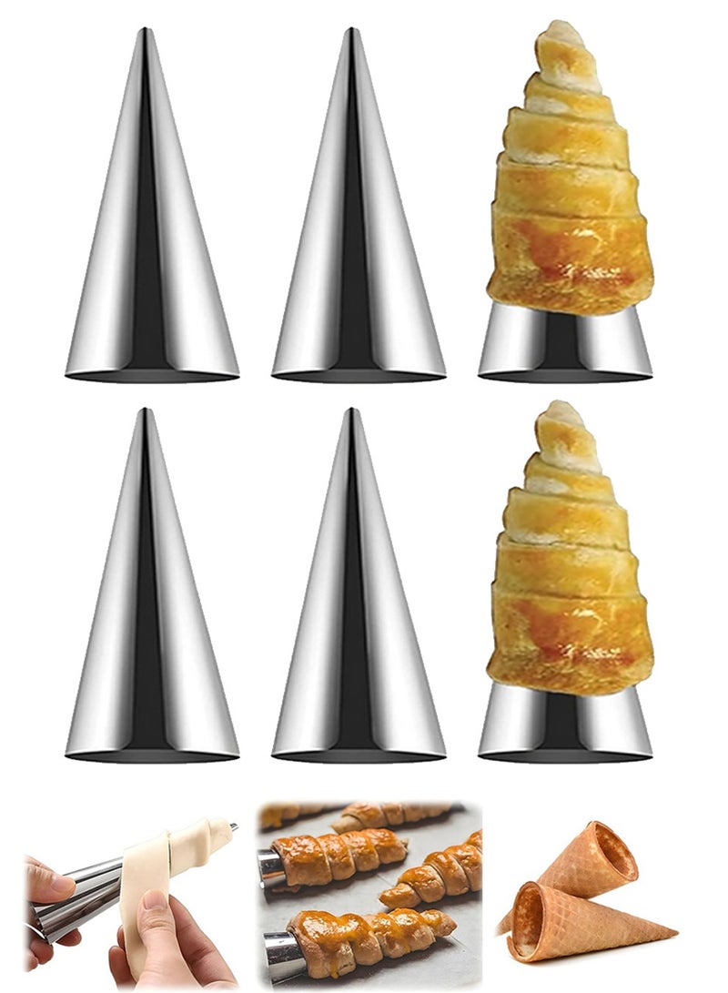 GNAFOTU 6 Pack Pastry Cream Horn Mold - Stainless Steel Cannoli Forms Tubes Kit - Cone Pastry Roll Horn Mold Baking Mould Tool  - Image 1