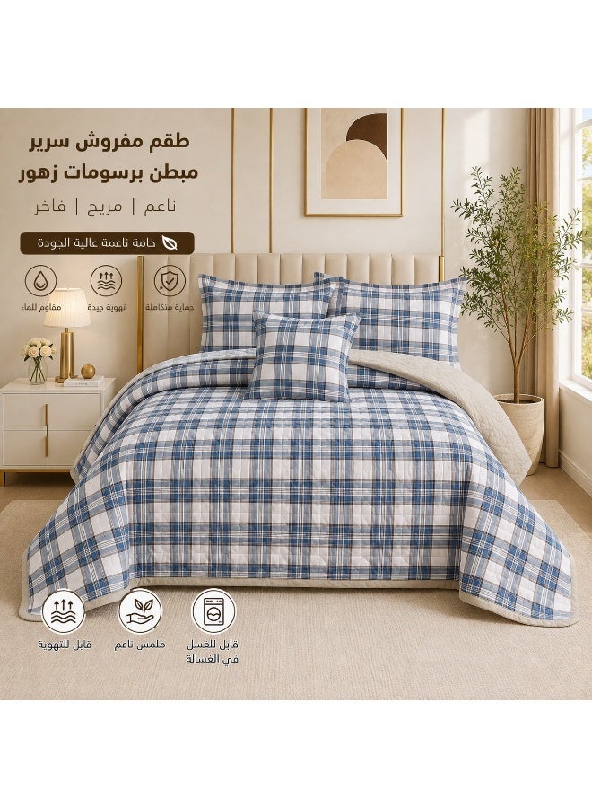 شايني فلاور طقم مفرش سرير مبطن بنقوش أنيق، 4/6 قطع، طقم لحاف ناعم ومريح بطبعات جميلة، تصميم بسيط وراقي لغرفة النوم - Image 1
