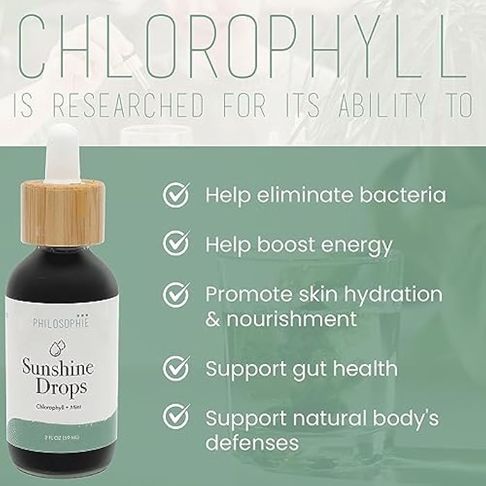 Philosophie Liquid Chlorophyll Sunshine Drops for Water | Organic Chlorophyll Drops with Mint for Detox, Internal Deodorant & Energy Boost | Natural Vegan Supplement, Non-GMO, 2oz - Image 2