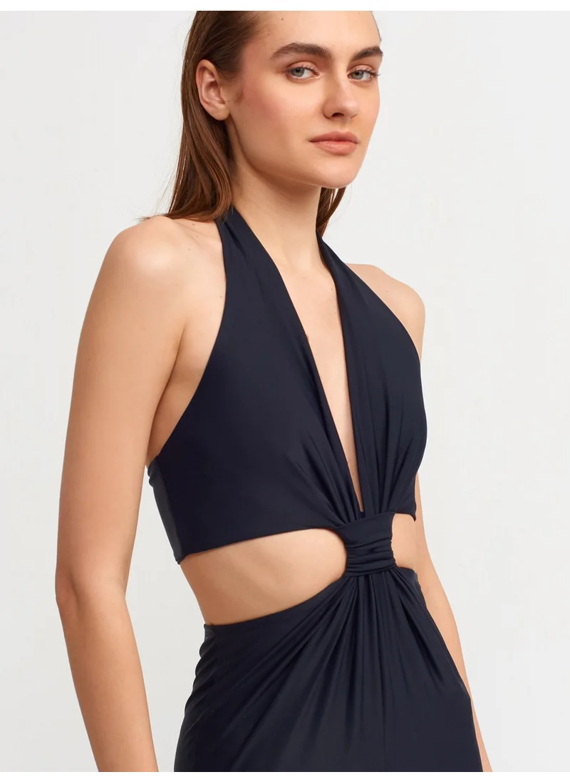 Dilvin 70329 Window Detailed Jumpsuit-Black