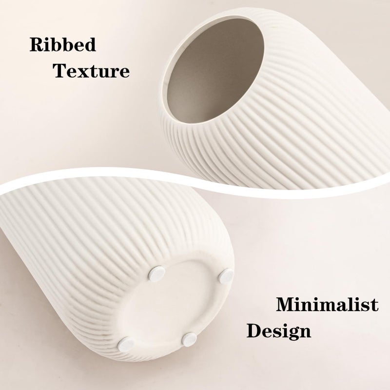 RIKBVOM Ceramic Vase for Flowers â€“ Modern Small Ribbed Textured Flower Vase for Home Decor, Pampas Grass, Decorative, Farmhouse, Coffee Table, Kitchen Centerpieces, Bookshelf and Home Living (White) - Image 4