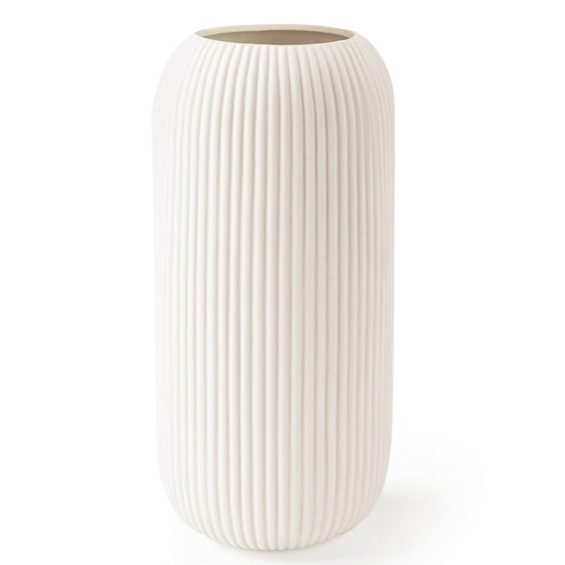 RIKBVOM Ceramic Vase for Flowers â€“ Modern Small Ribbed Textured Flower Vase for Home Decor, Pampas Grass, Decorative, Farmhouse, Coffee Table, Kitchen Centerpieces, Bookshelf and Home Living (White) - Image 1