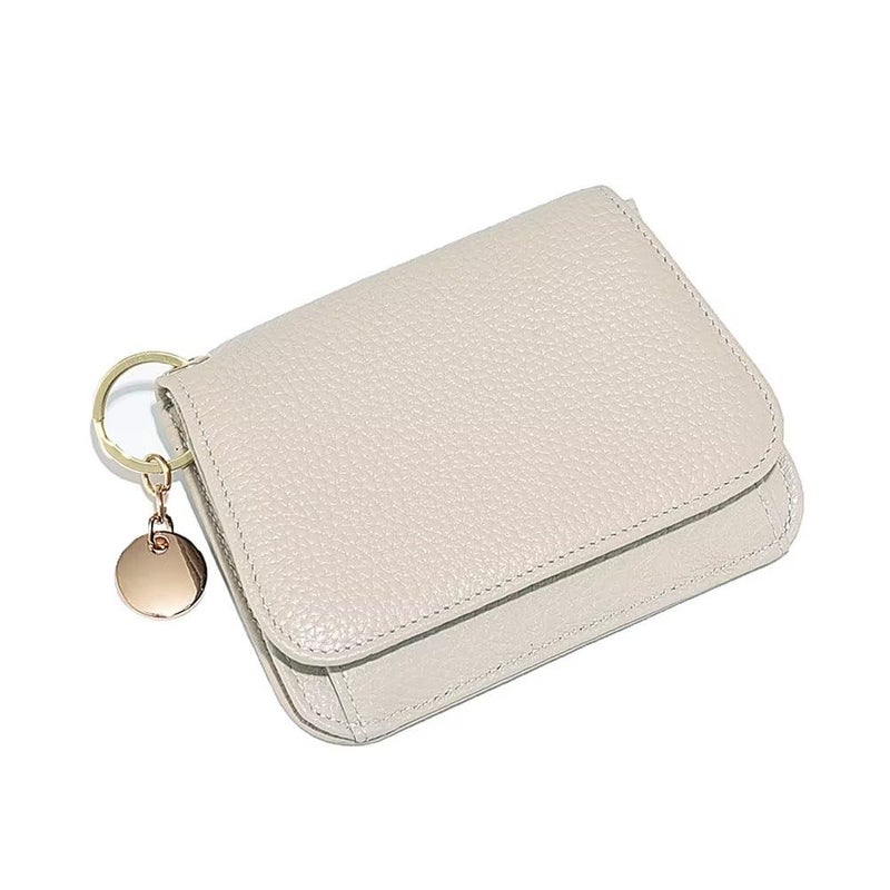 Mudono Small Wallet for Women RFID Blocking Genuine Leather Card Case Slim Tri-Fold Wallet with Zipper Pocket and Keychain - Image 1