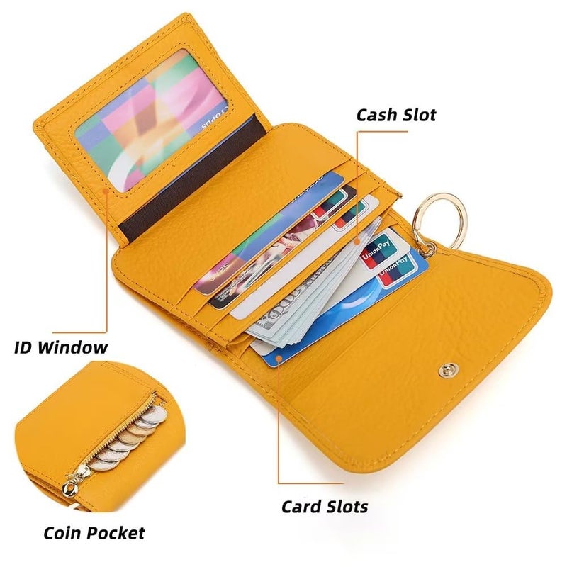 Mudono Small Wallet for Women RFID Blocking Genuine Leather Card Case Slim Tri-Fold Wallet with Zipper Pocket and Keychain - Image 3