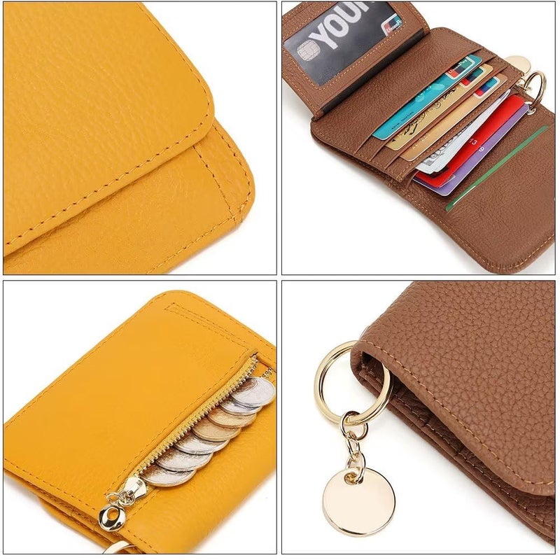 Mudono Small Wallet for Women RFID Blocking Genuine Leather Card Case Slim Tri-Fold Wallet with Zipper Pocket and Keychain - Image 5