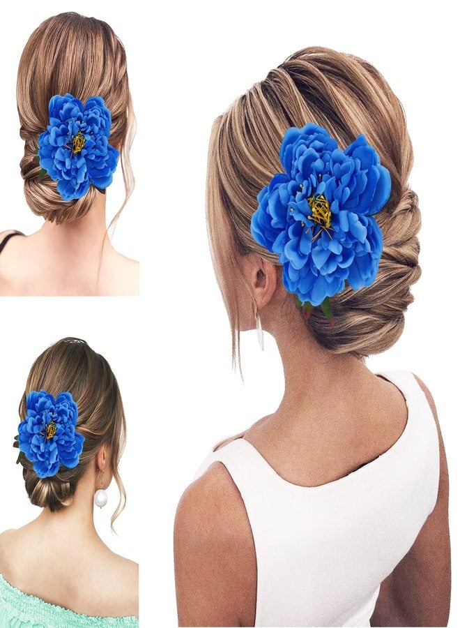 Kriccio Peony Flower Hair Clip Hanfu Hairpin Bridesmaid Pin up Flower Brooch Party Wedding Decor (one size, blue) - Image 2