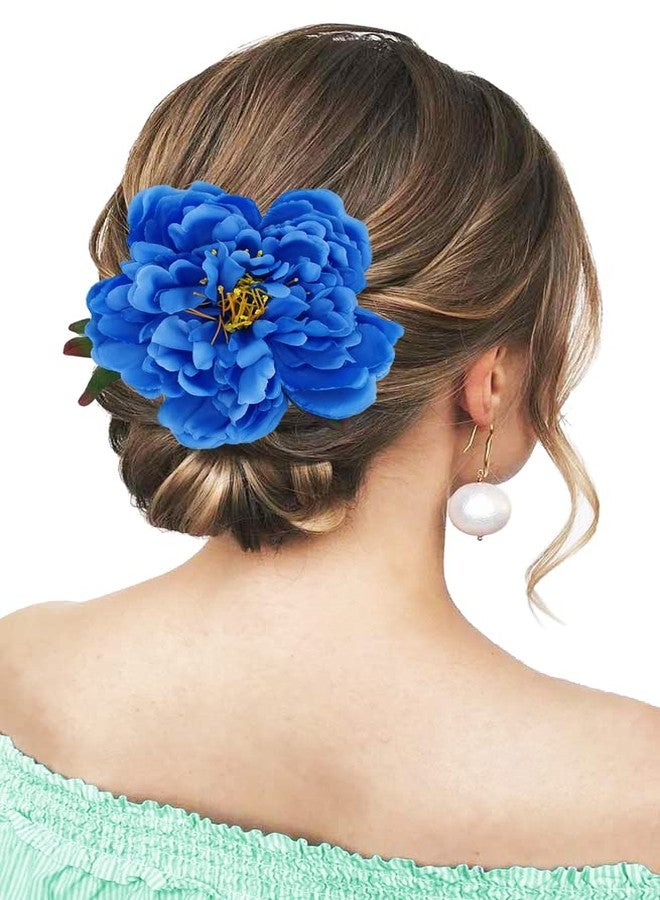 Kriccio Peony Flower Hair Clip Hanfu Hairpin Bridesmaid Pin up Flower Brooch Party Wedding Decor (one size, blue) - Image 5