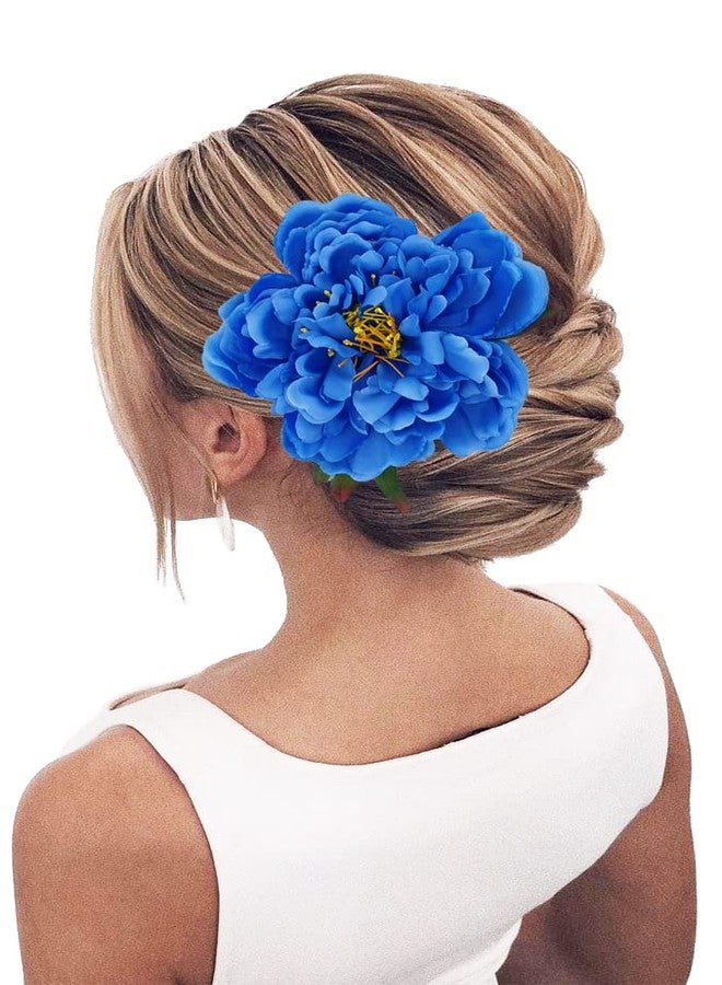 Kriccio Peony Flower Hair Clip Hanfu Hairpin Bridesmaid Pin up Flower Brooch Party Wedding Decor (one size, blue) - Image 1