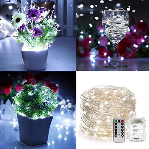 XERGY 100 Led Battery Box&Remote&8 Mode Functions Silver Wire Led Christmas Nye Decoration Fairy String Lights (Cool White) ,10 meters - Image 5