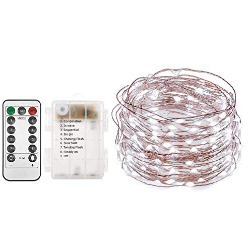 XERGY 100 Led Battery Box&Remote&8 Mode Functions Silver Wire Led Christmas Nye Decoration Fairy String Lights (Cool White) ,10 meters - Image 2