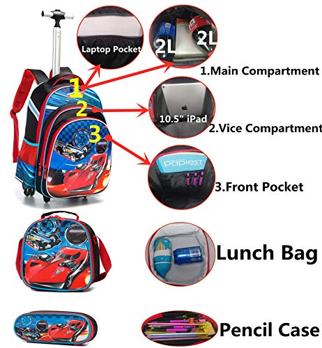 Meetbelify 3Pcs Rolling Backpack for Boys,School Backpack with Wheels for Boys - Image 4