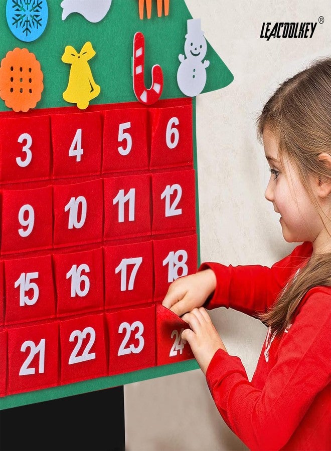 LEACOOLKEY Christmas DIY Advent Calendar Felt Advent Calendar with Pockets Hanging Reusable Countdown Calendar for Kids Christmas Decorations Gifts (Green Christmas tree) - Image 2