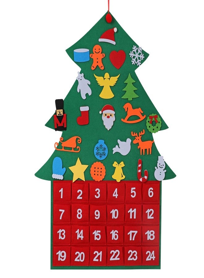 LEACOOLKEY Christmas DIY Advent Calendar Felt Advent Calendar with Pockets Hanging Reusable Countdown Calendar for Kids Christmas Decorations Gifts (Green Christmas tree) - Image 1