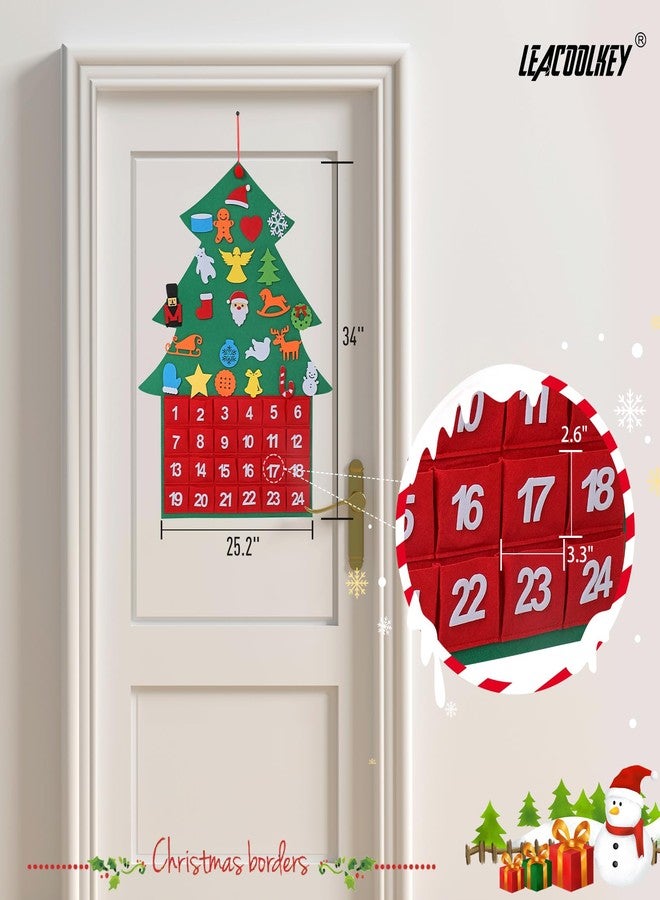 LEACOOLKEY Christmas DIY Advent Calendar Felt Advent Calendar with Pockets Hanging Reusable Countdown Calendar for Kids Christmas Decorations Gifts (Green Christmas tree) - Image 3