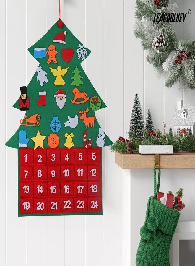 LEACOOLKEY Christmas DIY Advent Calendar Felt Advent Calendar with Pockets Hanging Reusable Countdown Calendar for Kids Christmas Decorations Gifts (Green Christmas tree) - Image 5
