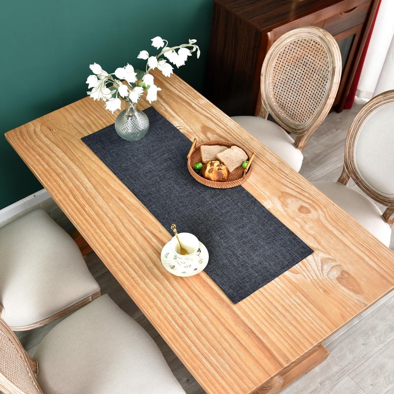 NEWISHER Farmhouse Rustic Faux Linen Table Runner Neutral Charcoal Table Runners Double Layer Reversible Rectangle Runners for Daily Use Kitchen Dining Banquet Holiday 13x36 Inch - Image 2