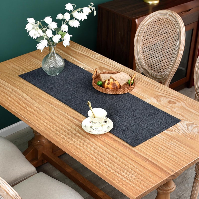 NEWISHER Farmhouse Rustic Faux Linen Table Runner Neutral Charcoal Table Runners Double Layer Reversible Rectangle Runners for Daily Use Kitchen Dining Banquet Holiday 13x36 Inch - Image 1