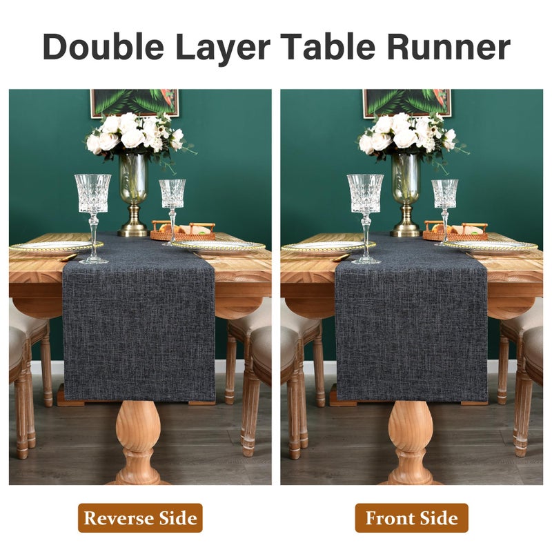 NEWISHER Farmhouse Rustic Faux Linen Table Runner Neutral Charcoal Table Runners Double Layer Reversible Rectangle Runners for Daily Use Kitchen Dining Banquet Holiday 13x36 Inch - Image 5