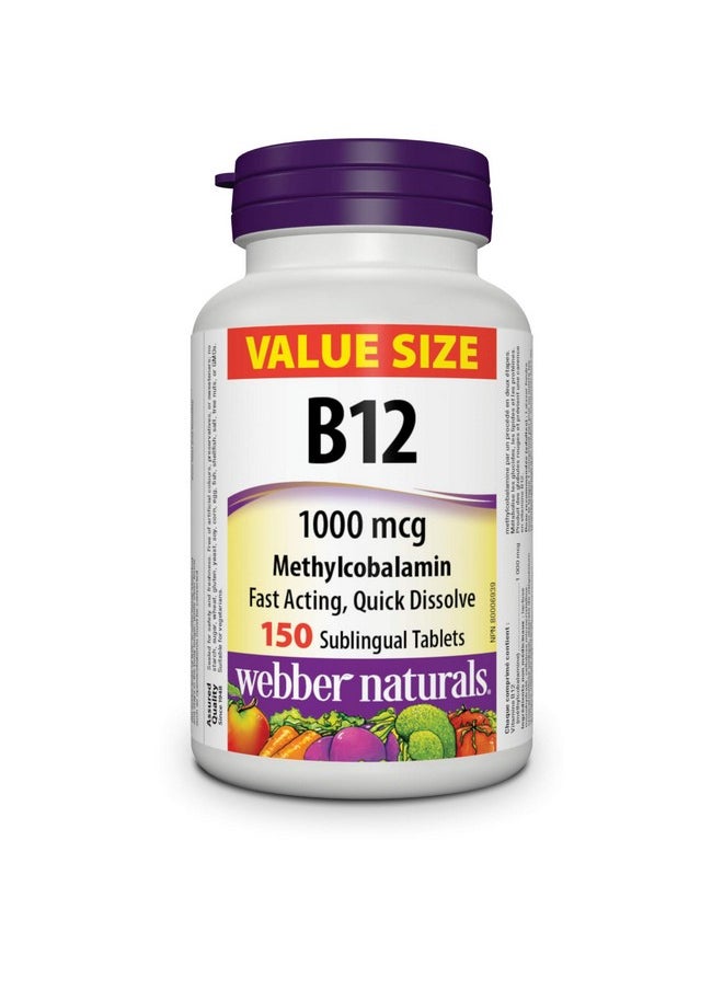 Webber naturals Vitamin B12 1000 Mcg Methylcobalamin 150 Sublingual Tablets  - Image 1