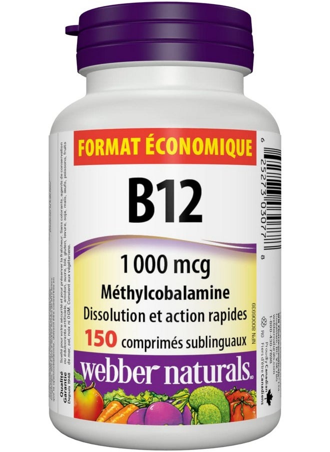 Webber naturals Vitamin B12 1000 Mcg Methylcobalamin 150 Sublingual Tablets  - Image 3