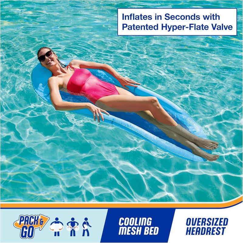 SwimWays Spring Float Premium Hammock Pool Lounger, Inflatable Pool Floats Adult with Fast Inflation for Ages 15 & Up, Sky Blue - Image 2