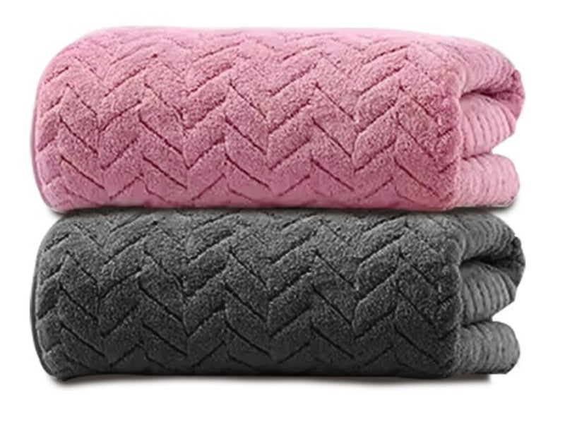 MAXOSHINE Microfiber Towels for Bath Large Size-Super Soft Coral Fleece Bathing Towel with Hook Quick Dry Super Absorbent-Bath Towel for Men and Women-70x140 cm 350 GSM (Grey/Pink, Pack of 2) - Image 1