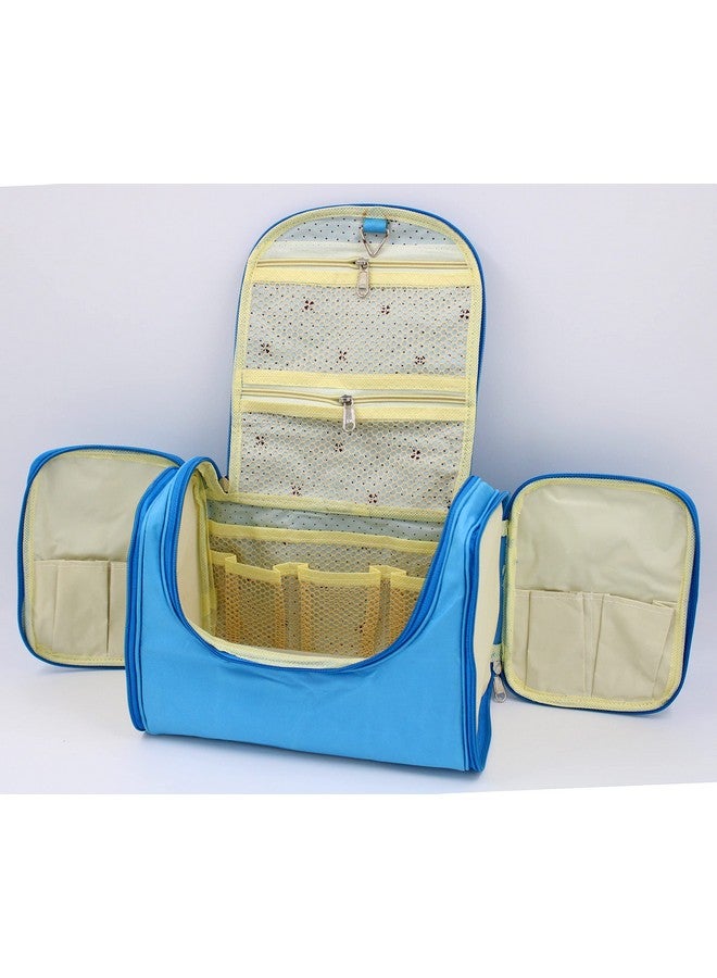 LUCES Fabric Multipurpose Makeup Bag Travel Vanity Hanging Jewellery Cosmetic Pouch for Women Necklace Storage Box Toiletry Necklace Wardrobe Organizer Sky Blue - Image 5