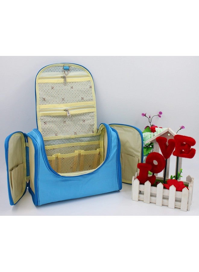 LUCES Fabric Multipurpose Makeup Bag Travel Vanity Hanging Jewellery Cosmetic Pouch for Women Necklace Storage Box Toiletry Necklace Wardrobe Organizer Sky Blue - Image 3