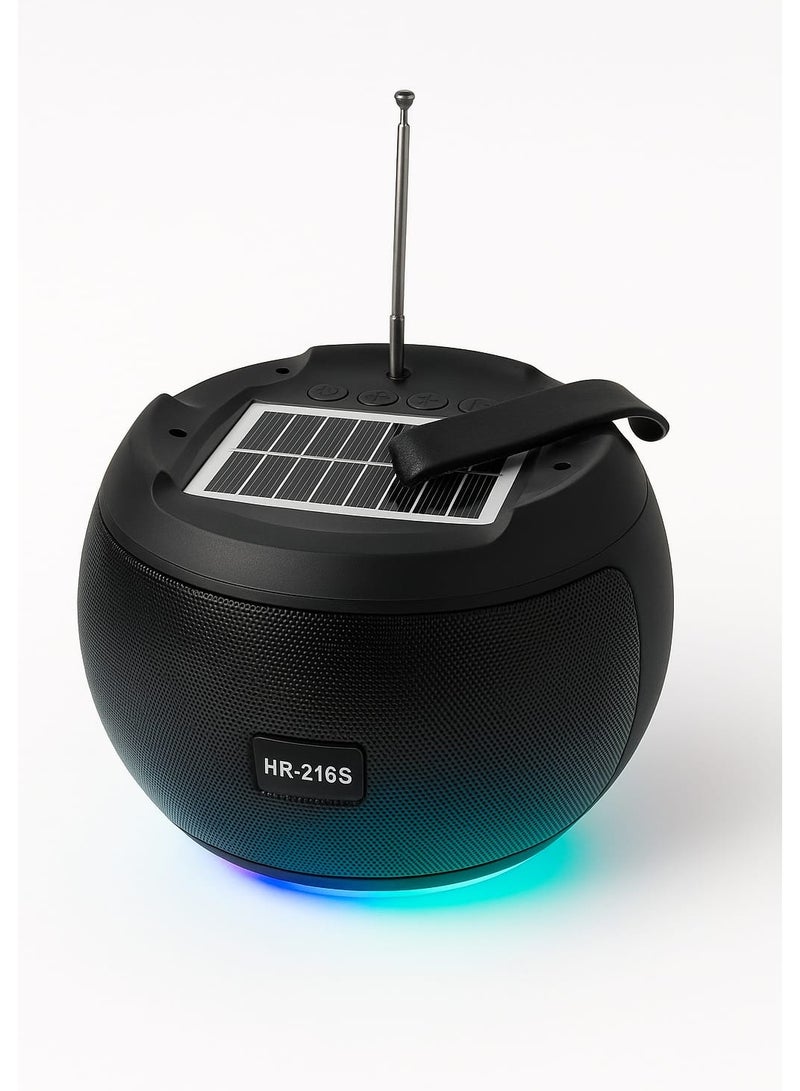 Portable Bluetooth Loud Speaker with Solar LED Light – Model HR-216S, USB, TF & AUX Support, 1200mAh Battery - Image 1