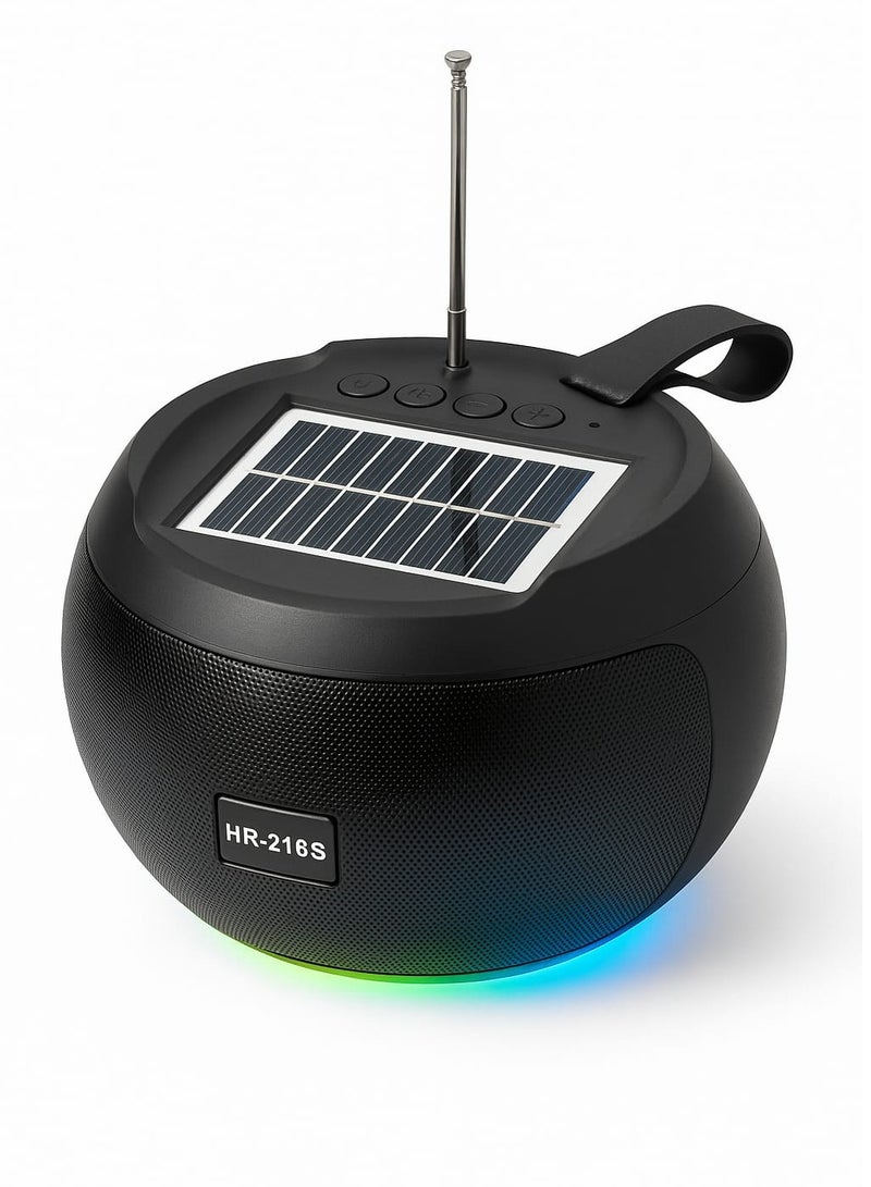 Portable Bluetooth Loud Speaker with Solar LED Light – Model HR-216S, USB, TF & AUX Support, 1200mAh Battery - Image 2