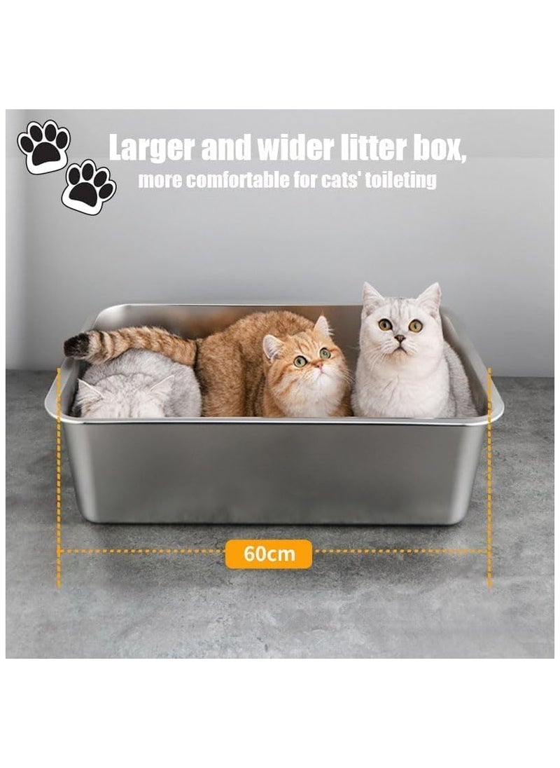 Generic Stainless Stainless Cat Litter Box, Large Cat Litter Box, Indoor Pet Toilet Supplies for Kitten, Rabbit, Non Stick, No Smell, Easy to Clean (Handle, 23.5 * 15.8 * 5.9in)  - Image 4