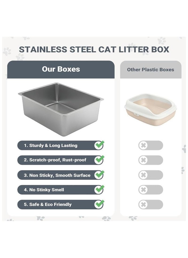 Generic Stainless Stainless Cat Litter Box, Large Cat Litter Box, Indoor Pet Toilet Supplies for Kitten, Rabbit, Non Stick, No Smell, Easy to Clean (Handle, 23.5 * 15.8 * 5.9in)  - Image 5
