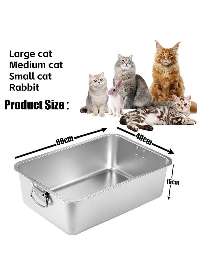 Generic Stainless Stainless Cat Litter Box, Large Cat Litter Box, Indoor Pet Toilet Supplies for Kitten, Rabbit, Non Stick, No Smell, Easy to Clean (Handle, 23.5 * 15.8 * 5.9in)  - Image 3