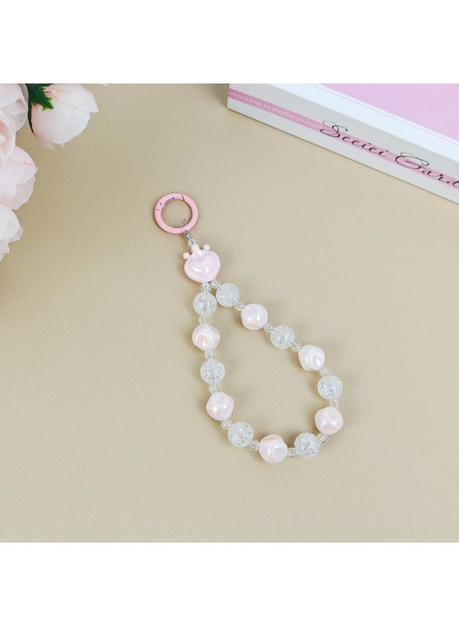 NIBEMINENT Beaded Phone Lanyard, Anti Lost Removable Wrist Strap, Colorful Bracelet Pendant, Phone Keychain Lanyard，Pink