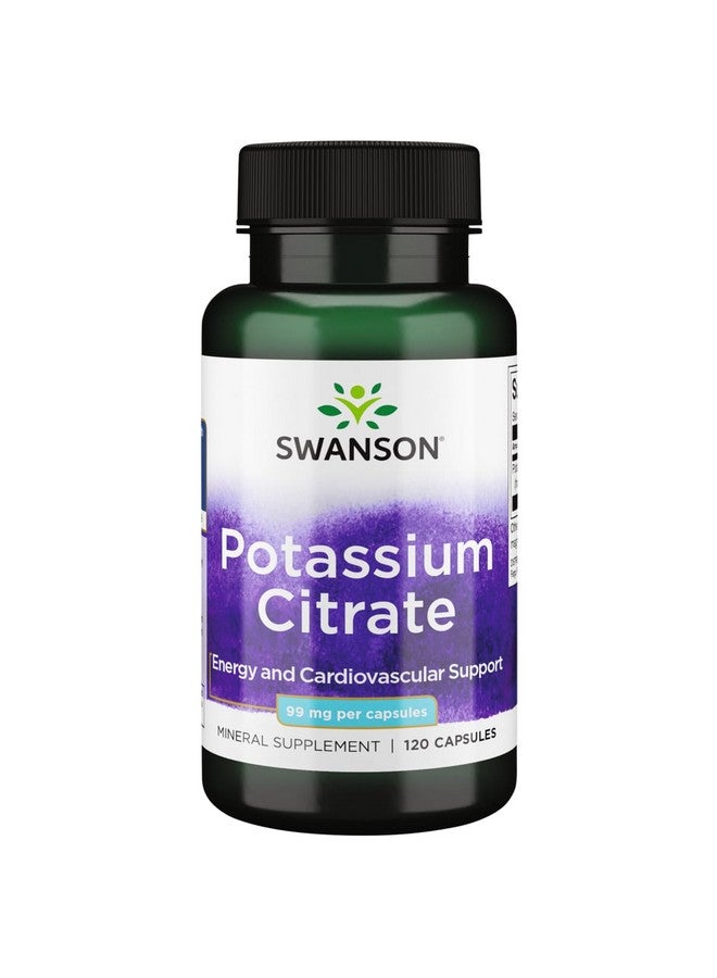 سوانسون سترات البوتاسيوم من سوانسون - مكمل غذائي معدني يعزز صحة القلب ويدعم الطاقة - يساعد على تحسين وظائف الأعصاب والكلى بمكونات طبيعية - (120 كبسولة، 99 مجم لكل كبسولة)