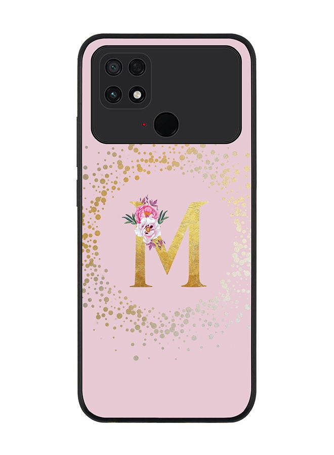 Stylizedd Rugged Black edge case for Xiaomi Poco C40 Slim fit Soft Case Flexible Rubber Edges TPU Gel Thin Cover - Custom Monogram Initial Letter Floral Pattern Alphabet - M (Pink) - Image 1