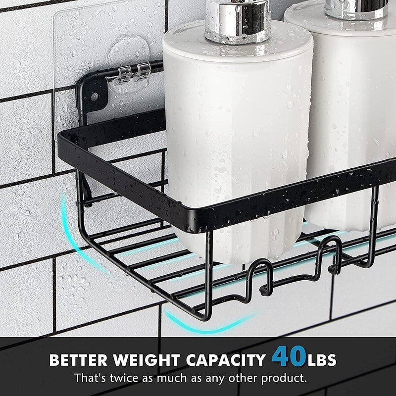 iSTAR Metal Self Adhesive Wall Mount Bathroom Rack Shelf Hanging Shelves with Hooks No Drilling Storage Racks Accessories Set for Home Rustproof 2 Bathroom Shelf 2 Soap Dishes with 4 Sticker - Image 4