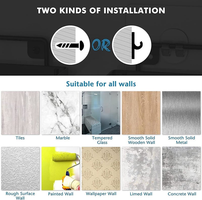 iSTAR Metal Self Adhesive Wall Mount Bathroom Rack Shelf Hanging Shelves with Hooks No Drilling Storage Racks Accessories Set for Home Rustproof 2 Bathroom Shelf 2 Soap Dishes with 4 Sticker - Image 5