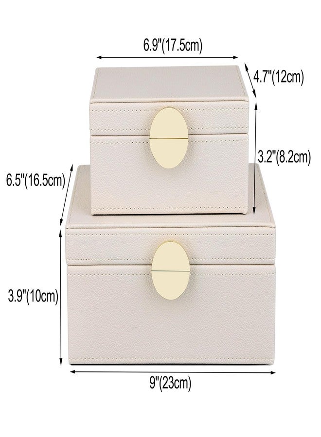 HofferRuffer Faux Leather Jewelry Boxes, Decorative Boxes Storage Accessory Organizer with Gold Hardware Decor, Classic Vegan Leather Set of 2 Pieces (CreamWhite) - Image 2