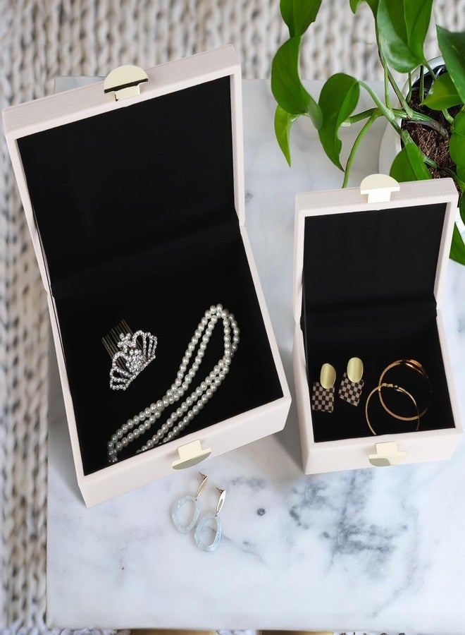 HofferRuffer Faux Leather Jewelry Boxes, Decorative Boxes Storage Accessory Organizer with Gold Hardware Decor, Classic Vegan Leather Set of 2 Pieces (CreamWhite) - Image 4