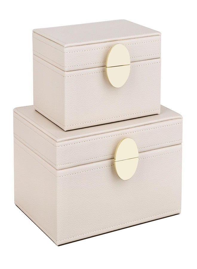 HofferRuffer Faux Leather Jewelry Boxes, Decorative Boxes Storage Accessory Organizer with Gold Hardware Decor, Classic Vegan Leather Set of 2 Pieces (CreamWhite) - Image 1