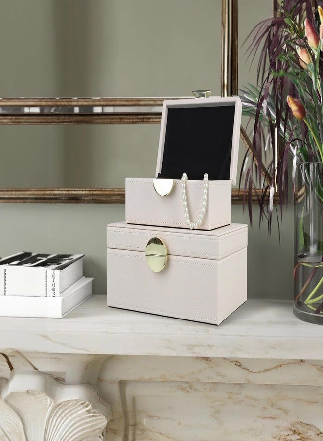 HofferRuffer Faux Leather Jewelry Boxes, Decorative Boxes Storage Accessory Organizer with Gold Hardware Decor, Classic Vegan Leather Set of 2 Pieces (CreamWhite) - Image 3