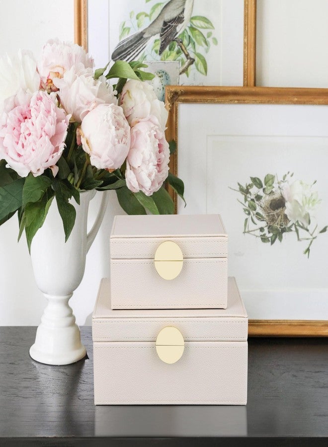 HofferRuffer Faux Leather Jewelry Boxes, Decorative Boxes Storage Accessory Organizer with Gold Hardware Decor, Classic Vegan Leather Set of 2 Pieces (CreamWhite) - Image 5