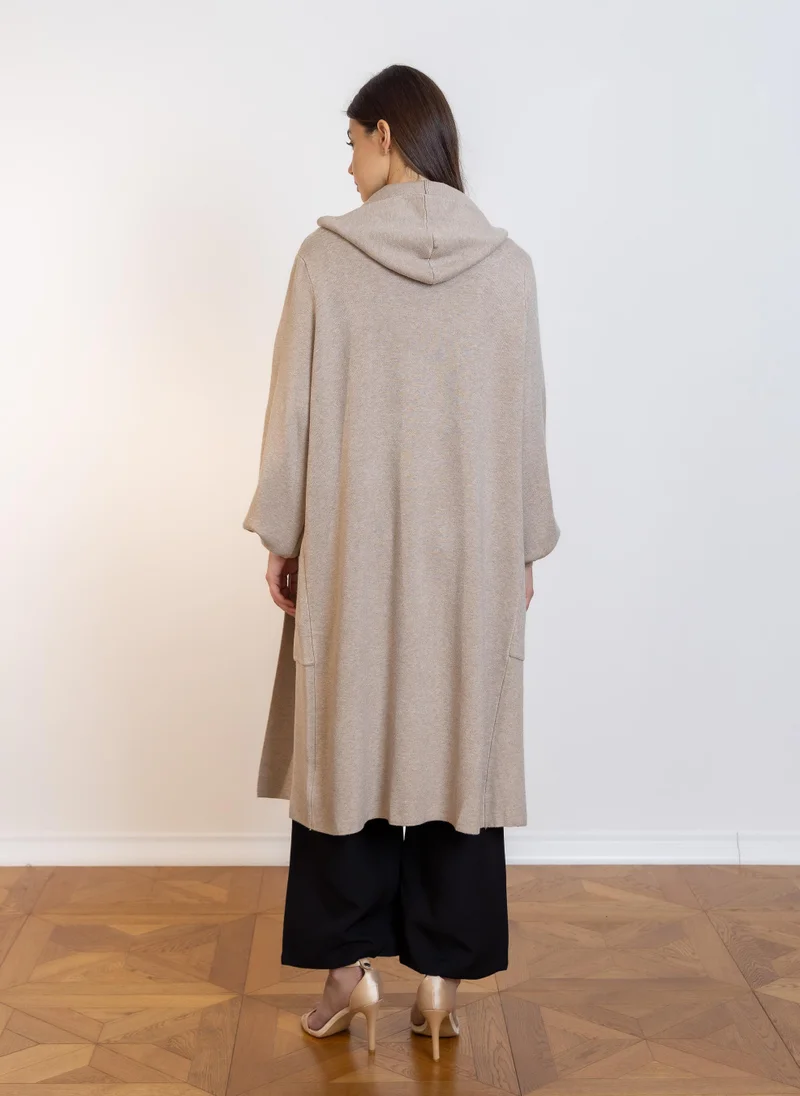 SHAPES HOODED KNIT COAT